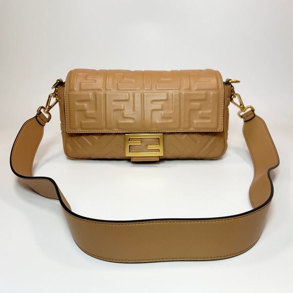 Fendi Nappa FF 1974 Embossed Baguette Bag Beige - Picture 3 of 15
